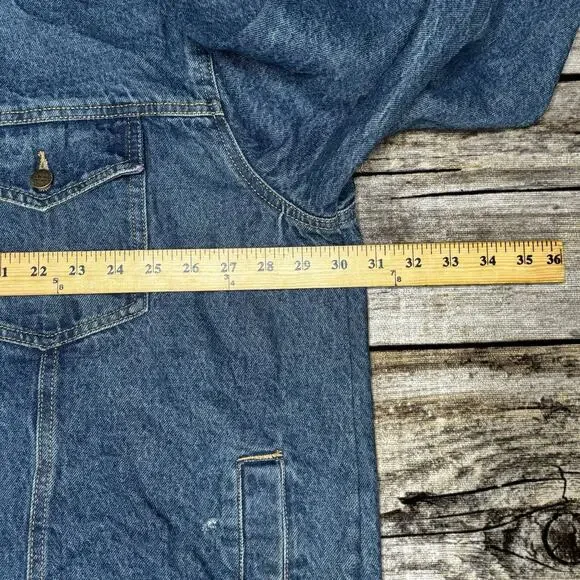 Atlas For Men Dark Blue Wash Denim Jacket Outdoors Patches Embroidered Size 4XL - Picture 11 of 14